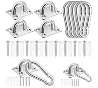GLARKS 40pcs M8 Stainless Steel Pad Eye Plate Hook and Snap Hooks Kit, Square Eye Plate U Hooks Heavy Duty Ceiling Hooks and Carabiner Clips Snap Hook for Ceiling, Mounting Hanging Hardware