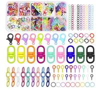 GLARKS 415pcs Colorful Jewelry Making Kit, Includes 25pcs Plastic Lobster Claw Clasps, 90pcs Small Key Rings with Chains, 50pcs Open Jump Rings, 250pcs Eye Screws Pins for DIY Craft, Necklace Making