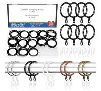 Glarks 42 Sets 30mm/1.2Inch Black Metal Drapery Curtain Hanging Rings Set, Includes 42pcs Curtain Rings and 42pcs White Plastic Curtains Hook, Drape Sliding Eyelet Rings
