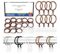 Glarks 42 Sets 30mm/1.2Inch Coppery red Metal Drapery Curtain Hanging Rings Set, Includes 42pcs Curtain Rings and 42pcs White Plastic Curtains Hook, Drape Sliding Eyelet Rings