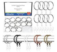Glarks 42 Sets 30mm/1.2Inch Silvery Metal Drapery Curtain Hanging Rings Set, Includes 42pcs Curtain Rings and 42pcs White Plastic Curtains Hook, Drape Sliding Eyelet Ring