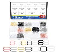 Glarks 420pcs 8mm 12mm Finger-8 Sliders Bra Straps Hooks Kit, 7 Colors Swimsuit Strap Hooks, Bra Straps Slide Rings Replacement Slider for suspender skirts, underwear, and bathing suits.