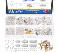 GLARKS 430Pcs Sliver Ribbon Bracelet Kit Bookmark Pinch Crimp Ends Lobster Clasps with Open Jump Rings and Chain Extenders for DIY Making Bookmark Pinch Bracelet Choker Necklace