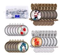 Glarks 48-Pieces Mixed Antique Bronze Silver Owl & Tree Bezel Pendant Tray with Glass Cabochons Charm Cameo Tray for Bracelet Necklace Crafting DIY Jewelry Gift Making