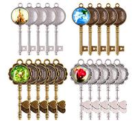 Glarks 48-Pieces Vintage Pendant Trays Set, 24pcs Skeleton Keys Pendant Trays with 24pcs Bright Glass Dome Tiles Cabochon for DIY Wedding Party Gifts Jewelry Necklace Pendants Decoration