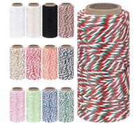 Glarks 4pcs 100m Twine,4 Colors Cotton Bakers Twine, including Blue, Light Green, Orange and Pink, each with White Twisted Yarn, Colorful String (12 Colors)