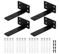 Glarks 4pcs 34.9x101.6x24.8mm Industrial L Brackets, L Shelf Bracket, Thick Black Steel Wall Mount Shelf Brackets for DIY Open Shelving and Helps Create More Space of wall