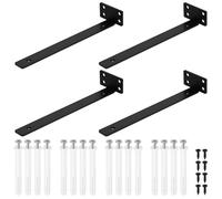 Glarks 4pcs 34.9x254x24.8mm Industrial L Brackets, L Shelf Bracket, Thick Black Steel Wall Mount Shelf Brackets for DIY Open Shelving and Helps Create More Space of wall