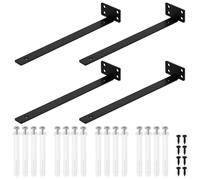 Glarks 4pcs 34.9x304.8x24.8mm Industrial L Brackets, L Shelf Bracket, Thick Black Steel Wall Mount Shelf Brackets for DIY Open Shelving and Helps Create More Space of wall