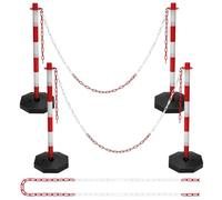 Glarks 4pcs Delineator Post with Base Kit, Red-White Warning Bollard, Traffic Safety Delineator Barrier with Fillable Base, 18.5mm x 2.5M Chain and S Buckle, for Driving Practice and Construction Work