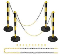Glarks 4pcs Delineator Post with Base Kit, Yellow-Black Warning Bollard,Traffic Safety Delineator Barrier with Fillable Base,18.5mmx2.5M Chain and S Buckle for Driving Practice and Construction Work
