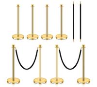 Glarks 4Pcs Stainless Steel Stanchion Post Queue, Gold Crowd Control Barriers with 2Pcs 5FT Velvet Rope for Crowd Control, High-End Venues, Museums, Party Supplies