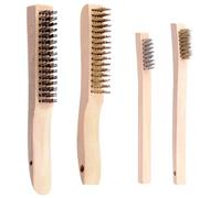 Glarks 4Pcs Wire Scratch Brush Set, Beech Wood Short Carbon Steel, Stainless Steel & Brass Metal Brush with Hardwood Beech Handle, Welding Brush for Cleaning Dirt, Rust and Paint Remover.