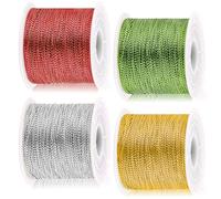 Glarks 4Rolls 109Yards Metallic Cord String Set, 4 Colors Non Stretch Thread Jewelry Craft String for Craft Making Gift Wrapping Bracelet Making Jewelry Making Thread