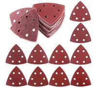 Glarks 50-Pieces 90mm / 3.5 Inch Triangle Mouse Detail Sander Sandpaper Sanding Paper Hook and Loop Assorted 40/60/80/120/180/240/400/600/800/1000 Grits for Random Orbital Sander(6 Holes)
