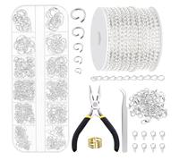 Glarks 504Pcs 30 Feet Jewelry Chains Set, Silver Necklace Chains Unwelded Decorative Chain Link with 400Pcs Jump Rings 100Pcs Lobster Clasps for Bracelet Necklace Jewelry Making