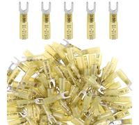 Glarks 50pcs 12-10 Gauge #10 Heat Shrink Fork Connectors Electrical Insulated Fork Crimp Terminals Connectors Assortment Kit (Yellow)