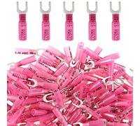 Glarks 50pcs 22-16 Gauge #10 Heat Shrink Fork Connectors Electrical Insulated Fork Crimp Terminals Connectors Assortment Kit (Red)