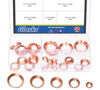 Glarks 50pcs Copper Flare Gasket Kit, 45 Degree Copper Flare Fitting, Fit for 1/4’’ 3/8’’ 1/2’’ 5/8’’ 3/4’’ Tube Sizes, Brass Flared Gaskets Sealing for Air Conditioner, Refrigeration Accessories, Gas