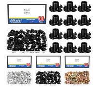 Glarks 50pcs M6 x 10mm Black 4-Pronged Tee Nut, Carbon Steel Four-jaw T Nuts, Threaded Insert T-Nut for Wood Furniture, Rock Climbing Holds, Home, Cabinetry