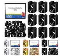 Glarks 50pcs M6 x 10mm Black Barrel Cross Dowels Slotted Nut, Heavy Duty Barrel Nut, Hammer Embedded Nuts for Furniture Screws, Beds, Crib, Chairs, Hardware Replacement