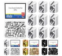 Glarks 50pcs M6 x 10mm Nickel Plated Barrel Cross Dowels Slotted Nut, Heavy Duty Barrel Nut, Hammer Embedded Nuts for Furniture Screws, Beds, Crib, Chairs, Hardware Replacement