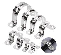 Glarks 50Pcs M8 Pipe Strap Clamp, 304 Stainless Steel 2 Hole Strap Heavy Duty Rigid Pipe Strap U Bracket Tube Strap Cable Clamp Hanger Tension Tube Clip for Pipe Tube Cable Fixing (32mm (1-1/4"))