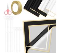 Glarks 52pcs Flower Wrapping Paper Set, Including 40 Sheets White and Black Waterproof Bouquet Wrapping Paper, 10pcs Floral Pick Card Holders, 1 Roll Ribbon and 1pcs Pink Scissors for Flower Shop