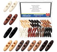 Glarks 56pcs 5cm Ellipsoid Shape Wood Horn Toggle Buttons, 7 Colors Oval Wooden Buttons, 2 Holes Scrapbooking Wood Button for Jacket Clothing Sewing DIY