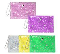Glarks 5pcs 115x80mm PVC Clears Snap Closure Mini Wallet, 5 Colors Womens Small Clear Card Holder Wallet with Star Print, Clear Coin Purse Binder Pouches with Ball Bead Chain