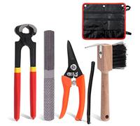 Glarks 5Pcs Professional Farrier Tool Kit, Hoof Nippers Hoof Rasp Hoof Trimming Shears Hoof Brush with Storage Bag Kit, Rasp Hoof Cutter Equestrian Supplies Set for Horses Donkeys Goats Pigs