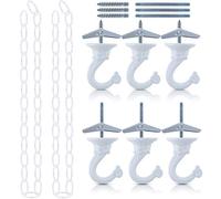Glarks 6 Sets Ceiling Hooks with Extension Chains Set, 1.5 Inch Heavy Duty Swag Hooks with Steel Bolts and Toggle Wings and 2Pcs 39'' Long Extension Chains for Ceiling Installation Cavity Wall Fixing