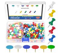 Glarks 600pcs Vinyl-Coated Thumbtacks and Push Pins Set, Included 300pcs 23mm Office Tacks Color Pin, 300pcs 10.3mm Flat Thumb Tack, Stick Pins Thumb Tacks for Office & Personal Use