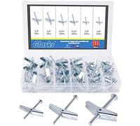 Glarks 60Pcs 1/8'', 3/16'', 1/4'' inch Zinc Plated Steel Round Head Toggle Bolt and Wing Nut Assortment Kit for Hanging Heavy Items on Drywall