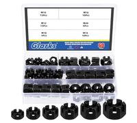 Glarks 60pcs M10 M12 M14 M16 M18 M20 zwarte zeshoekige gesloten moeren assortiment kit, 6 grootte koolstofstaal heks kasteel moeren voor auto Moto meubelbevestigingsmiddelen reparatie