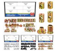Glarks 60pcs M6 x 10/12/15/20mm Zinc Plated Barrel Cross Dowels Slotted Nut Kit, Includes 40pcs Barrel Nut, 10pcs M6x10mm 4-Pronged Tee Nut, 10pcs M6x15mm Hex Socket Threaded Insert Nuts