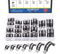 Glarks 60pcs U Tube Clamp Set 2 Holes 8-32mm 304 Stainless Steel with Rubber Pad for Rigid Pipe Fixing U Holder Assortment Set (8-32mm)