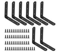 Glarks 63pcs 100 x 100 x 3mm Black L Bracket Corner Braces Kit, Includes 8pcs Stainless Steel Right Angle Bracket, 55pcs M4 x 20mm Screws, L Corner Braces for Wood Furniture, Bedframe, Cabinet