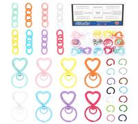 Glarks 68pcs 26mm Heart Shaped Keychain Clip Kit, 16pcs 8 Colors Heart Shape Carabiner Clip with Loop, 32pcs Key Ring with Chains, 20pcs Open Jump Rings, Heart Swivel Spring Clasps Carabiner for Craft