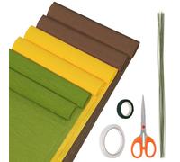 Glarks 6pcs 3 Colors Wide Crepe Papers Rolls Kit for DIY Flower Making, Include 6 Rolls 9.84in x 8.2ft Crepe Paper Sheets, 30pcs 15.74in Green Floral Wire, 2 Rolls Tapes, 1pc Scissors