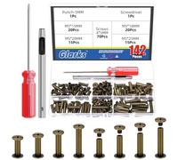 Glarks 70 Sets M5 x 15/18/20/25mm Bronze Chicago Screws Kit, Includes 70pcs Chicago Binding Screws, 1pcs Punch, 1pcs Screwdriver, Chicago Button Binding Post Screw Nail Rivets