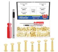 Glarks 70 Sets M5 x 15/18/20/25mm Gold Chicago Screws Kit, Includes 70pcs Chicago Binding Screws, 1pcs Punch, 1pcs Screwdriver, Chicago Button Binding Post Screw Nail Rivets