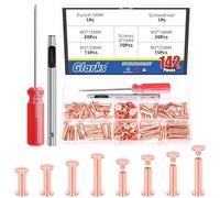 Glarks 70 Sets M5 x 15/18/20/25mm Rose Gold Chicago Screws Kit, Includes 70pcs Chicago Binding Screws, 1pcs Punch, 1pcs Screwdriver, Chicago Button Binding Post Screw Nail Rivets