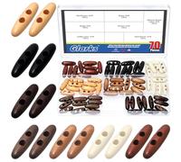 Glarks 70pcs 3cm Ellipsoid Shape Wood Horn Toggle Buttons, 7 Colors Oval Wooden Buttons, 2 Holes Scrapbooking Wood Button for Jacket Clothing Sewing DIY