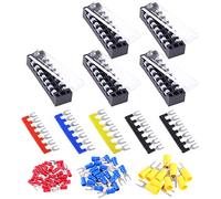 Glarks 70Pcs(5Sets) Terminal Block Set, 5Pcs 7 Positions 600V 15A Dual Row Screw Terminals Strip + 5Pcs Pre-Insulated Barrier Strips + 60Pcs Insulated Fork Wire Connector (7P+Fork Connector)