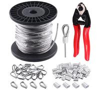 Glarks 72Pcs 1/8" 150ft Stainless Steel Wire Cable Assortment Kit, Aircraft Cable with Cutter, 20Pcs M3 Wire Rope Thimbles, 50Pcs Aluminum Crimping Loop Sleeve Set for DIY Deck, Rail, Stair