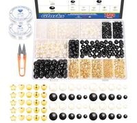GLARKS 753Pcs Pearl & Gold Spacer Beads Assortment Kit with Elastic String, Scissors - DIY Bracelet & Jewelry Making Kit, Crafts Gifts - Black, White, Gold - Composite Acrylic - Round