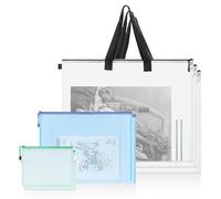 Glarks 7Pcs Art Portfolio Bag Set, 3Pcs 19 x 25 Inch Poster Storage Bag Organizer Transparent Bag with Zipper and Handle and 4Pcs A3 A4 Mesh Zipper Pouch Art Supply Bag Set for Artwork Bulletin Board
