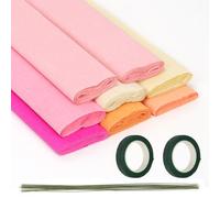 Glarks 8 Colors Wide Crepe Papers Rolls Kit for DIY Flower Making, Include 8 Rolls 9.84in x 8.2ft Crepe Paper Sheets, 20pcs 15.74in Green Floral Wire, 2 Rolls Tapes for Gift Wrapping