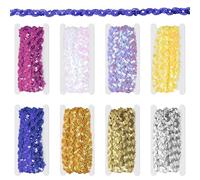 Glarks 8 rolls 5 Yard Sequins Beaded Lace Trim, 8 colors 0.6in Wave Sequin Braid Trim Strip, including Yellow, Light Purple, White, Rose Red, Silver, Gold, Radiant Gold, Royal Blue Sequins Ribbon Trim